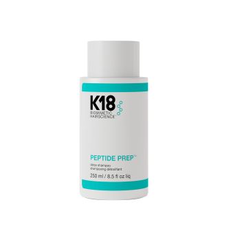 K18 Peptide Prep Detox Shampoo fles van 250 ml in witte verpakking met turquoise band