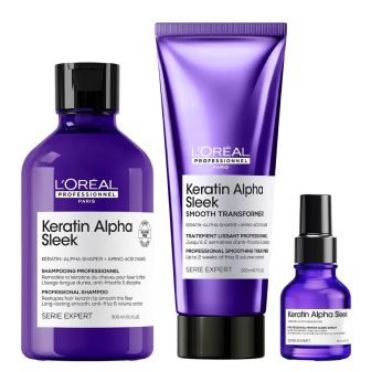 L'Oréal Professionnel Keratin Alpha Sleek Shampoo + Transformer + Serum Voordeelset Pluizig en Weerbarstig Haar