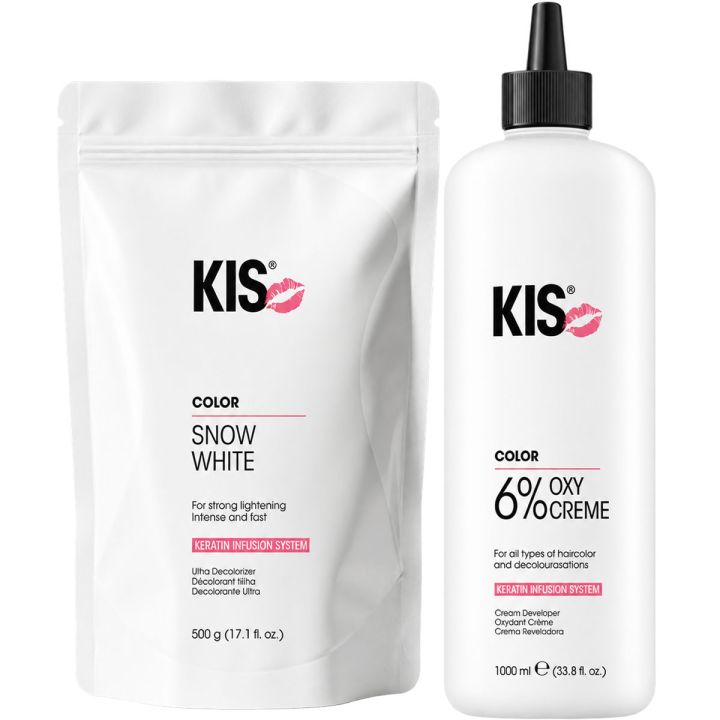 KIS Color Oxycream Vol 20 (6%) 1000 ml & Bleach Snow White Bleaching Powder 500 gr Value Set