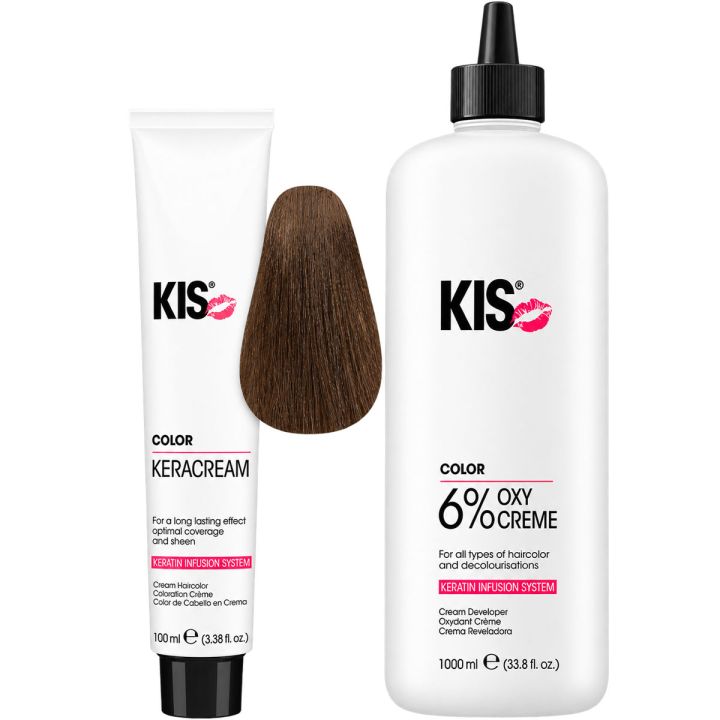 KIS KeraCream Color 6 N Donkerblond & Color Oxycrème Vol 20 (6%) 1000 ml Value Set