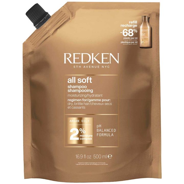 Redken All Soft Shampoo Refill Hydrates and Softens Dry and Brittle Hair 500 ml