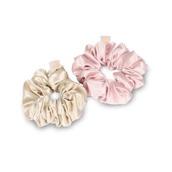 Beauty Pillow Luxury Silk Scrunchies Champagne & Pink