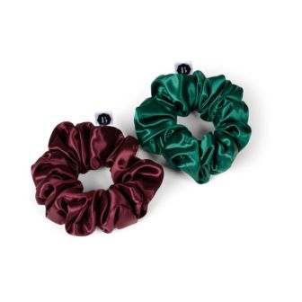 Beauty Pillow Luxury Silk Scrunchies Forest Green & Red