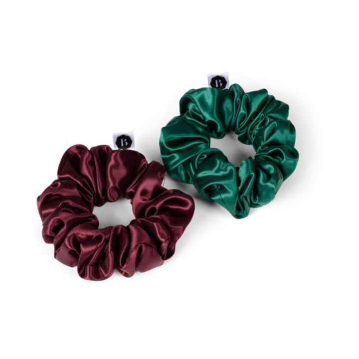 Beauty Pillow Luxury Silk Scrunchies Forest Green & Red